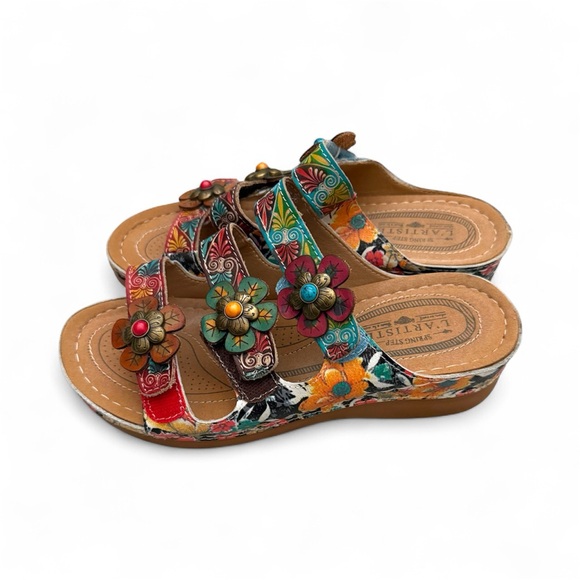 L'artiste Shoes - L’Artiste Dansaye Sandals Floral Genuine Leather Hook Loop Comfort Size 36 Boho
